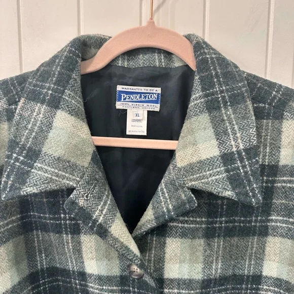 Vtg Pendleton Women's Green Plaid Jacket 100% Virgin Wool XL - Picture 4 of 6
